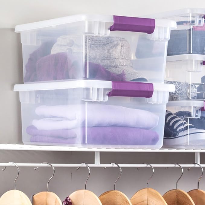 Sterilite 12-Pack ClearView Latch Box, Stackable Organizer Bins with Lids, 15 Quart - Clear Plastic Organization Containers for Closet, Bedroom, Shelving Units and Home or Office Storage | Clear Plastic Organizers with Color Accent Latches for Closet, ...