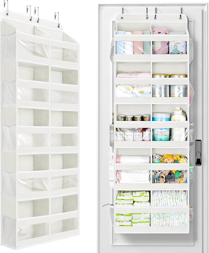 Yecaye 5-Tier Over The Door Organizer Dual-Column, 80lbs Load Extra Large Over the Door Storage of 10 Compartments, Heavy Duty Door Organizer Hanging for Dorm Bathroom Pantry, Cream White, 1 Pack