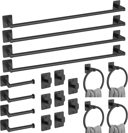 KLJKPA 20-Piece Bathroom Accessories Set, 24 inch Towel Bar | Black Bathroom Hardware Set, Towel Racks for Bathroom, Robe Towel Hooks, Toilet Paper Holder Wall Mounted