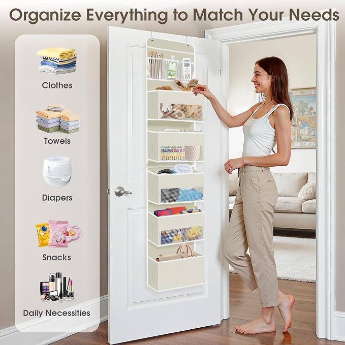 1Pack Over The Door Organizer Large Capacity Hanging Storage Room Organizer | 40 lb Capacity, Ultra-Sturdy, Detachable, Mesh Design with Clear Window, Space-Saving Organizer for Pantry, Nursery & Closet