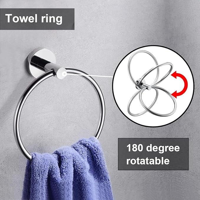6 Pieces Polished Chrome Bathroom Hardware Accessories Set, SUS304 Stainless Steel 24 Inch Bath Towel Bar Set, Round Bathroom Towel Holder Set, Towel Racks for Bathroom Wall Mounted