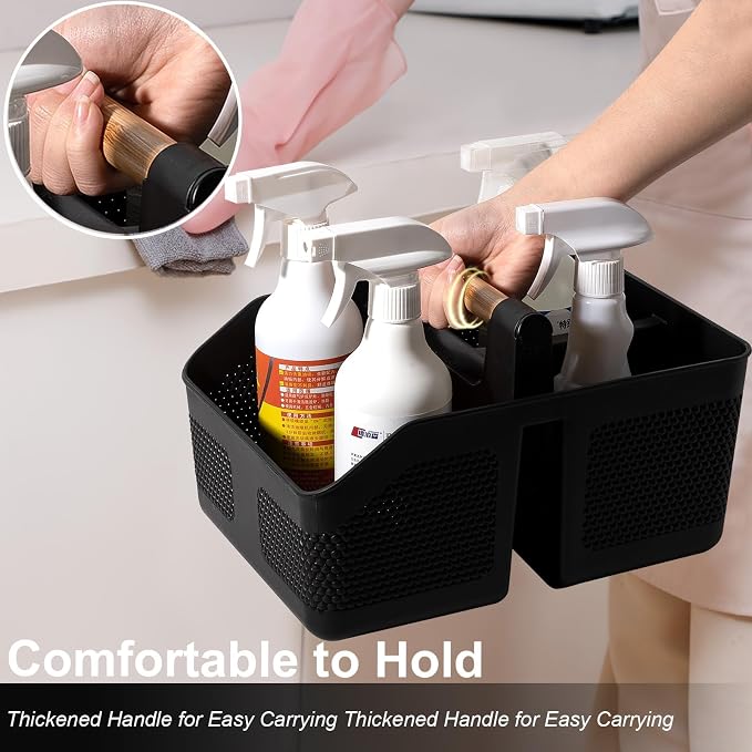 Plastic Shower Caddy Portable Shower Basket with Bamboo Handle, Black | Cleaning Caddy Organizer Storage Tote for Bathroom, College Dorm Essentials, Bath Toy Storage