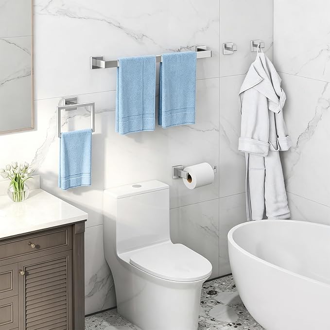 Gypie 24-Inch Extended Towel Bar Set Wall Mounted, Bathroom Accessory Set Brushed Nickel 5-Pieces Bathroom Hardware Set