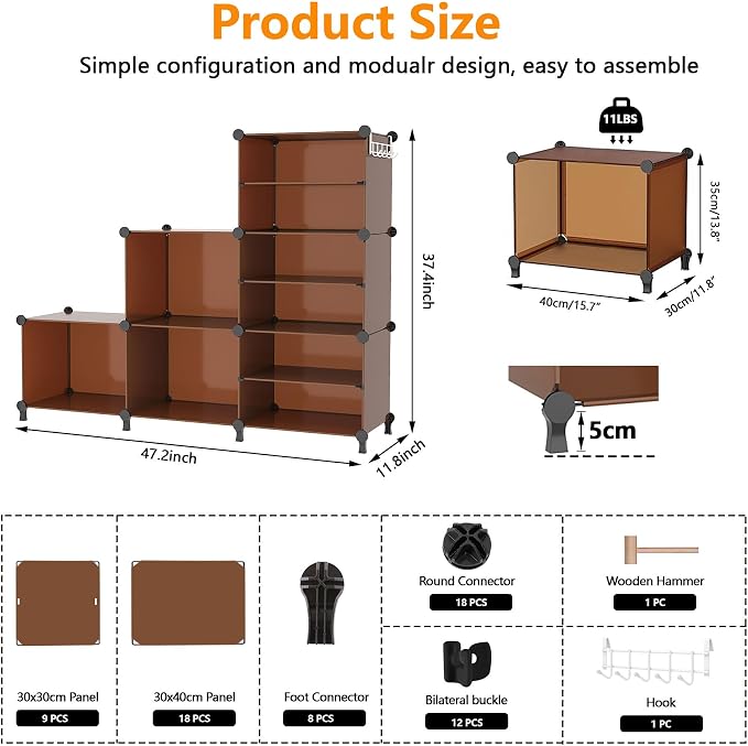 AWTATOS Closet Organizer 6 Cube Storage Shelves, Cocoa Brown | Portable Closet Clothes Organizers Storage Shelf DIY Stackable Cubby Shelving for Closet Bedroom Living Room Office