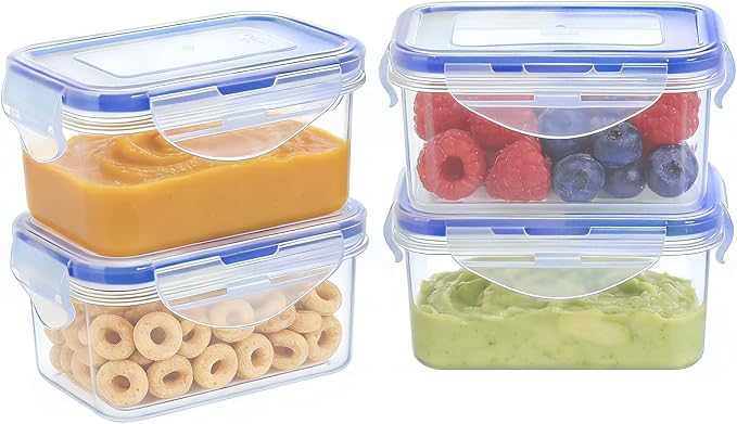 KIGI Small Food Storage Containers, BPA-Free Plastic, 4 Pack (0.75 Cup) | 4-Sided Airtight Locking Lids, Reusable, Leakproof for Snack, Lunch, Meal Prep, Portion Control & Purees, 6 oz