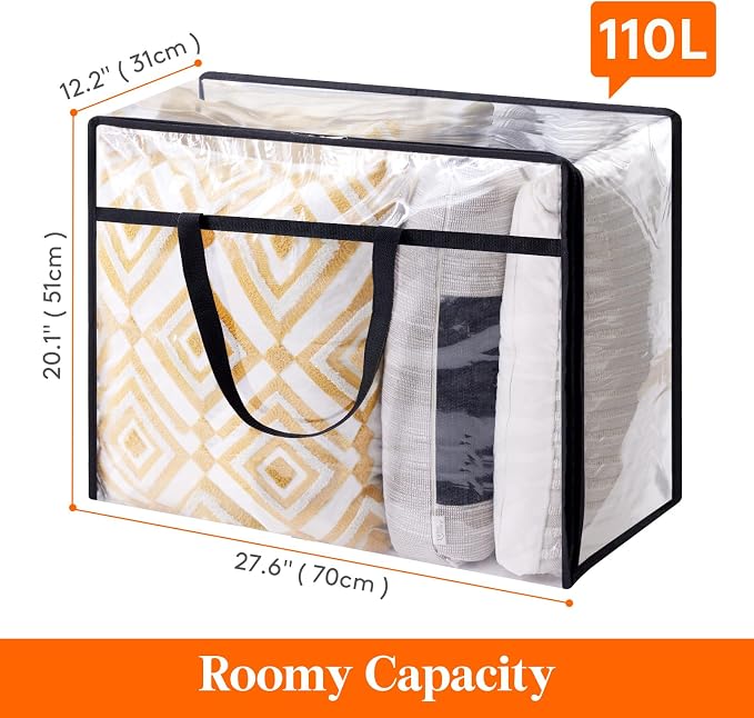Lifewit 2 Pack Clear Clothes Storage Bags, 110L Plastic Blanket Storage Bag, Vinyl Foldable Moving Bags with Zipper, Closet Organizers and Storage Containers for Bedding, Duvet, Comforter