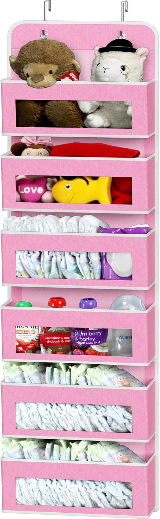 Simple Houseware 6 Clear Window Pocket Over Door Hanging Organizer, Pink | Over the Door Storage for Closet, Bedroom, Bathroom, Pantry