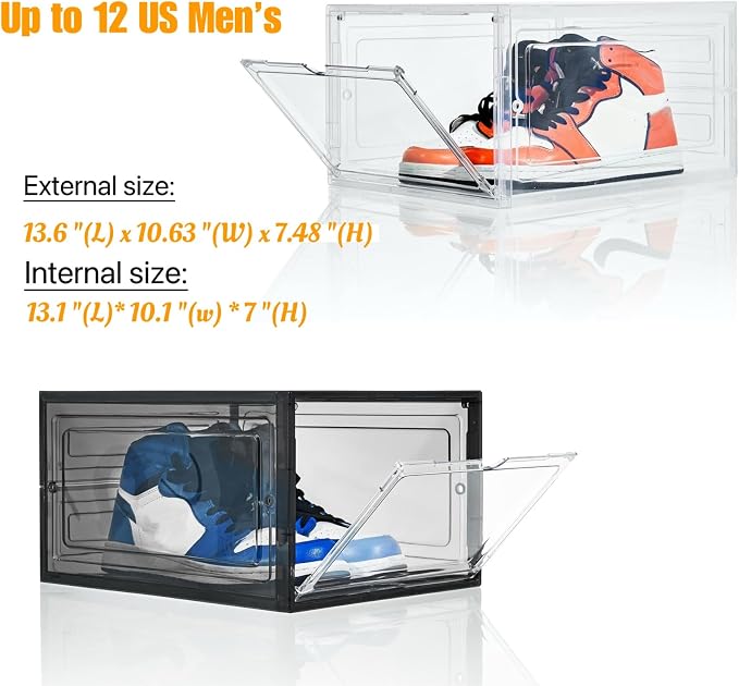 Attelite Shoe Storage Boxes X-Large Stackable Clear Shoe Organizer,9 Pack | Easy Assembly,Clear Display Box for Sneakers,Thicken & Sturdy Plastic,Magnetic Door,Drop Front Shoe Box