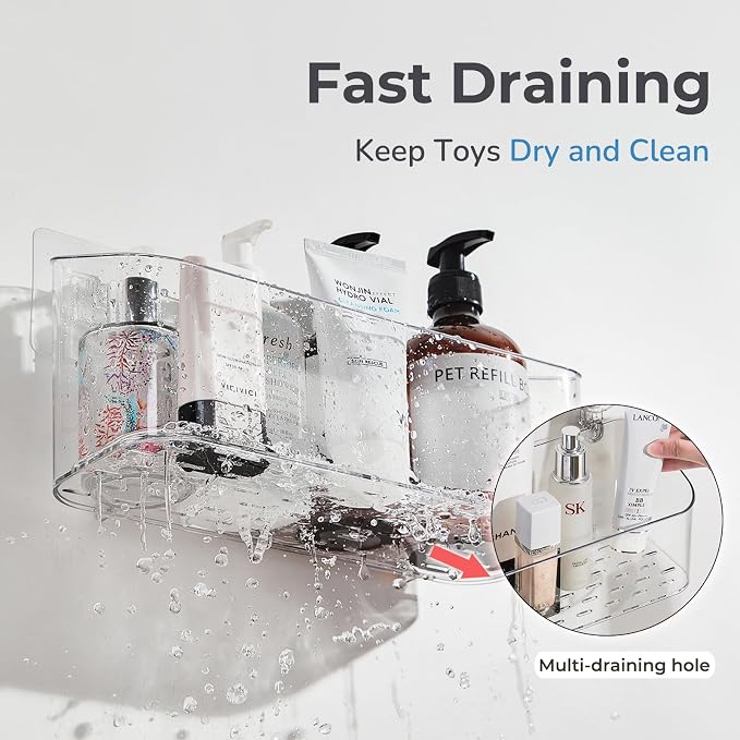 Bath Toy Storage Holder for Bathtub, Clear Bath Toy Organizer Large Capacity Bathtub Toy Storage Shower Caddy for Bathroom (2 Large) | BPA-Free Material, Quick Drainage, Adhesive Wall Mount, Clear Visibility