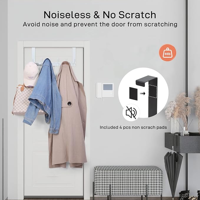 Optish Over The Door Hooks, Door Hanger Hooks for Hanging, Over The Doors Towel Racks for Bathroom with 12 Coat Hook, Coat Rack Bathroom Accessories（2 Pack, White）