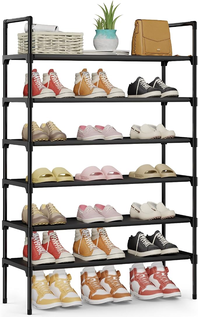 Kitsure Shoe Rack for Closet, Shoe Organizer, 27.6" Wide - 6 Tier, Black | Shoe Storage for Closet, Entryway, Easy- Assembly& Space-Saving Shoe Shelf with Side Handle, Closet Organizer