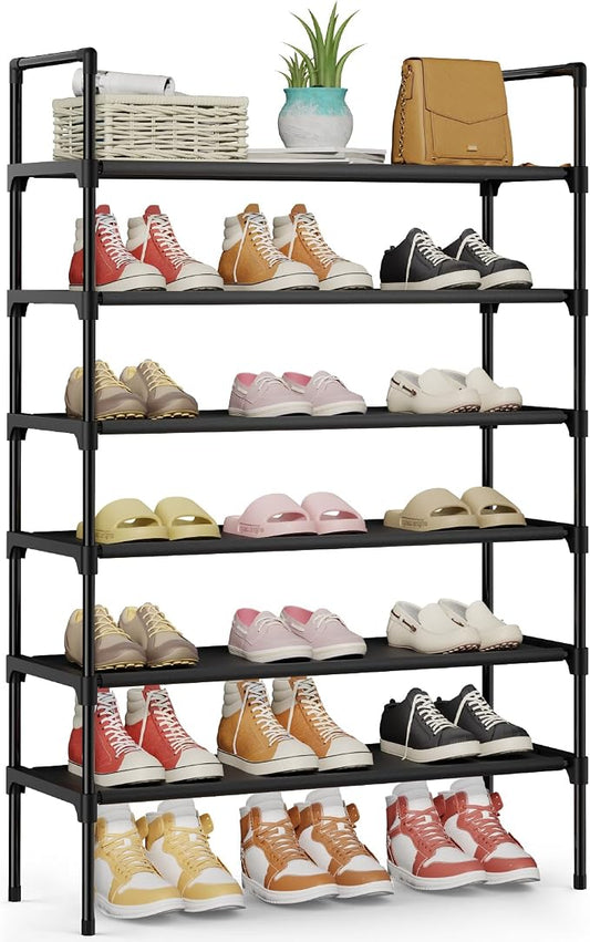 Kitsure Shoe Rack for Closet, Shoe Organizer, 27.6" Wide - 6 Tier, Black | Shoe Storage for Closet, Entryway, Easy- Assembly& Space-Saving Shoe Shelf with Side Handle, Closet Organizer