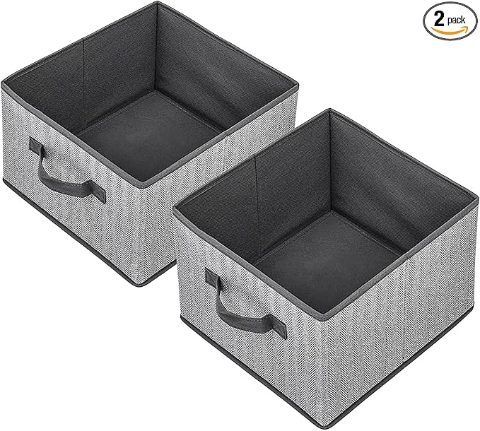 Storage Baskets, 11-Inch Woven Fabric Bins, Storage Cubes with Reinforced Handles, Organizer Bins for Closet Shelves, Foldable, for Toys, Clothes (2PCS/Grey-11*11*7.8inch)