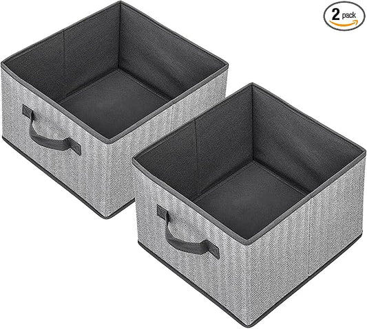 Storage Baskets, 11-Inch Woven Fabric Bins, Storage Cubes with Reinforced Handles, Organizer Bins for Closet Shelves, Foldable, for Toys, Clothes (2PCS/Grey-11*11*7.8inch)
