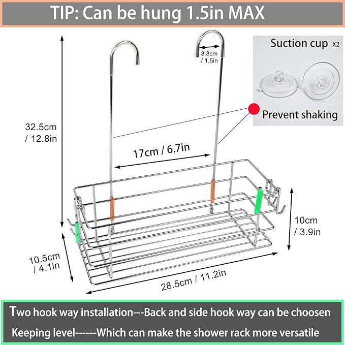 1-Tier Shower Caddy Hanging Shower Organizer Rack with Hooks Over The Door