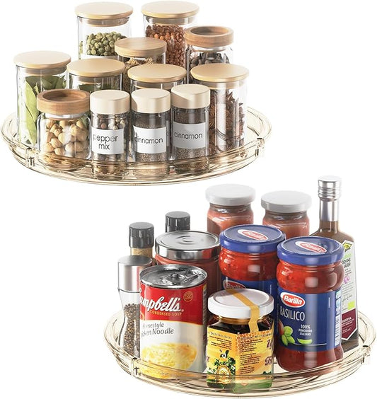 LAMU 2 Pack Lazy Susan Organizer 9 inch Lazy Susan Turntable for Cabinet, Rotating Spice Organization for Cabinet, Kitchen, Table Top, Countertop, Pantry Fridge Organizers and Storage, Amber