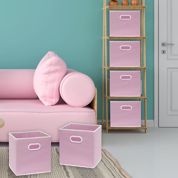 Simple Houseware 11-Inch Foldable Cube Storage Bins with Handles, Pink | 6-Pack Lightweight & Durable Structure Fabric Cubes Organizer for Closet or Shelves