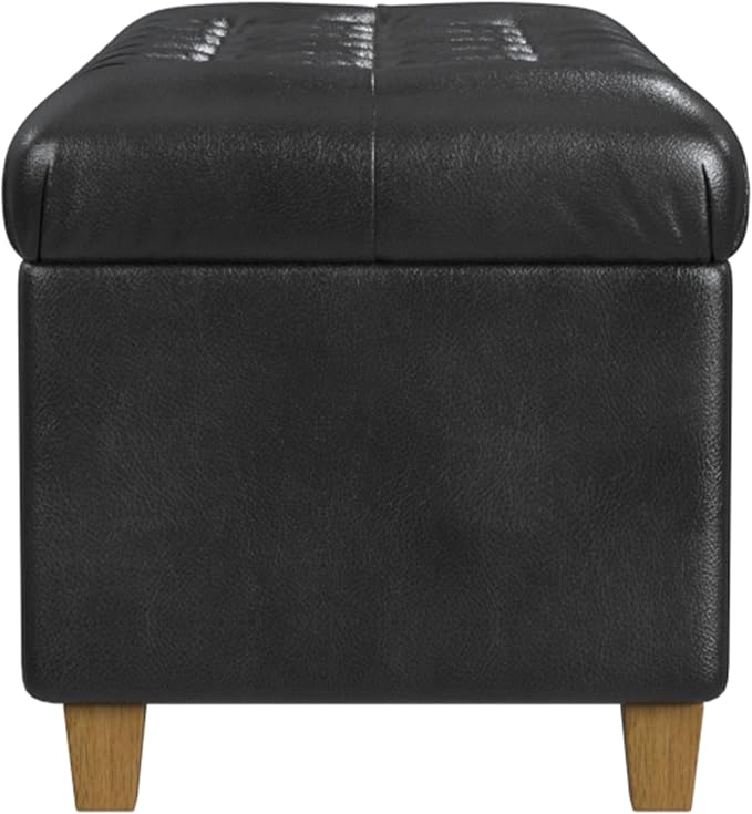 HomePop 40" Button Tufted Storage Bench - Black Faux Leather