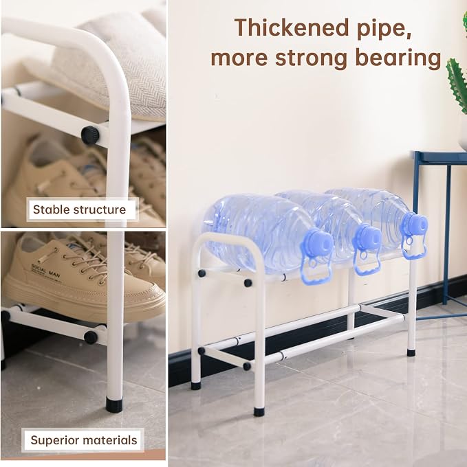 Gonfoam Expandable 2-Tier Shoe Rack for Closet and Entryway, White | Tool-Free Assembly, Metal Material, Adjustable Shoe Organizer, Sturdy, Small Space Solution, Dorms, Garages, Apartments.
