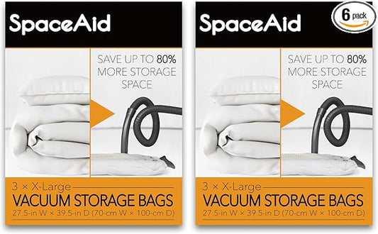 SpaceAid Jumbo Vacuum Storage Bags, Space Saver Sealer Compression Bags for Comforters, Blankets, Pillows, Bedding, Clothes (X-Large 6 Pack)