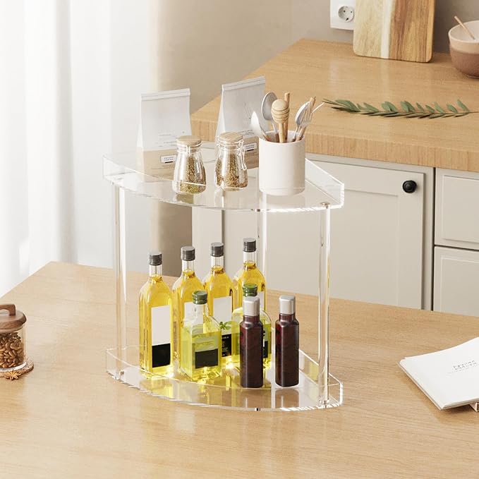 Bathroom Counter Organizer Countertop 2 Tier Storage Acrylic Corner Makeup Organizer for Makeup, Perfume, Vanity, Spice Rack, Bathroom Sink, Coffee Station(Clear)