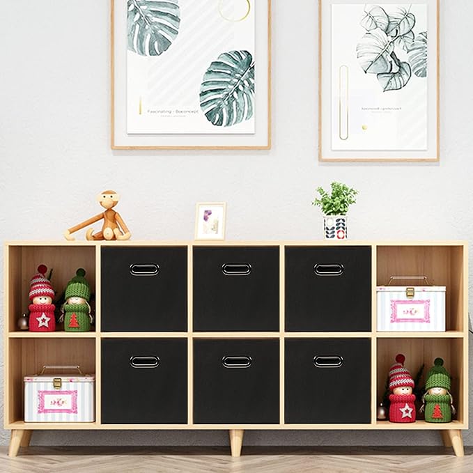 Fabric storage bins Cubes, Fabric Cube Organizer with Handle, Foldable Cube Bins for Cloth or Accessary Storage, 11x11x11, Set of 8, (Black)