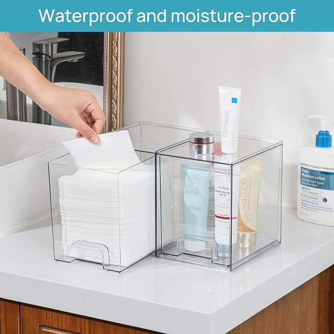 Vtopmart Clear Stackable Storage Drawers, 2 Pack Tall Plastic Organizers | Clear Pull-Out Drawers, Stackable Design for Skincare, Cosmetics, Beauty Supplies, Vanity, Bathroom, Cabinet and Countertop