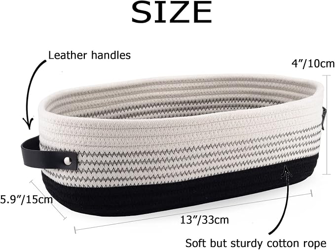 Cotton Rope Toilet Basket Bathroom Decor Baskets, Toilet Paper Holder Basket, Farmhouse Home Decor Organizing Small Baskets 13"x5.9"x4" Black