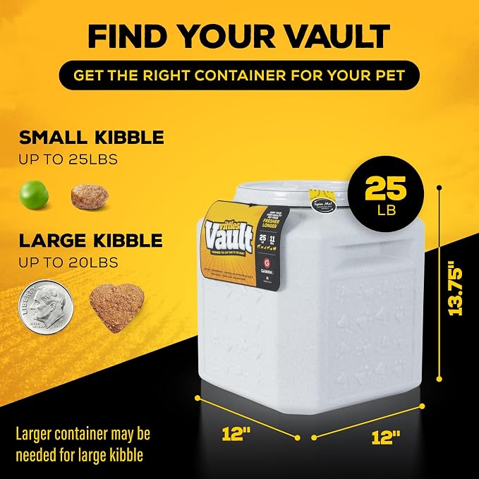 Gamma2 Vittles Vault Pet Food Storage Containers - Sealed Dog and Cat Food Storage Container, Fits up to 25lbs, Made in the USA - [12"L x 13.75"H] | Made in USA, 12 inch long by 13.75 inch tall, airtight lid keeps kibble fresh and pests out, a durable ...