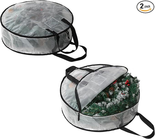 2 Pack Wreath Storage Bag, Summer, Christmas Decoration Garland Container, 24 Inch Clear Door Wreath Organizers, Moving Boxes, Packing Supplies for College