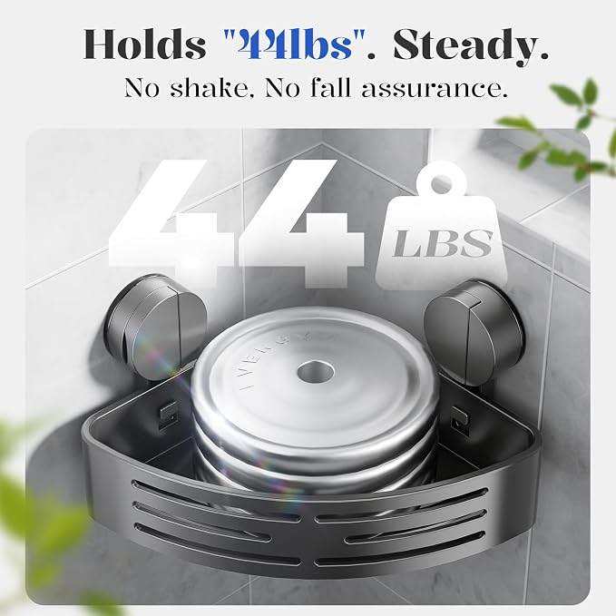 Suction Cup Shower Caddy,No Drilling Corner Shower Shelves Heavy Duty,Shower Organizer with Hooks,Rustproof Waterproof Space Aluminum Bathroom Storage,Home Accessories Decor