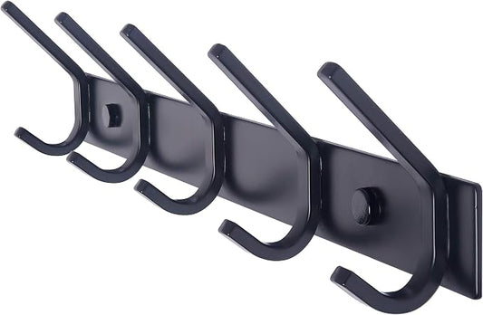 WEBI Coat Rack Wall Mounted,5 Coat Hooks for Hanging Coats,Heavy Duty Metal Double Hook Rack Hook Rail Wall Coat Rack with Hooks Coat Hanger Wall Mount for Clothes Entryway Jacket,Black