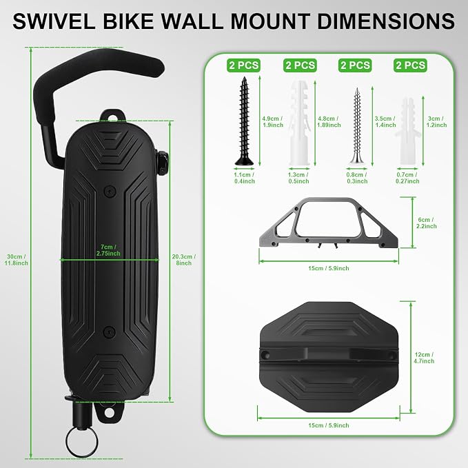 Bike Wall Mount, 2 Pack Heavy Duty Bicycle Hangers for Garage Storage | Space Saving Vertical Bike Rack Holds up to 66 lbs, Swivel Bike Hooks for MTB & Road Bikes, Easy Install
