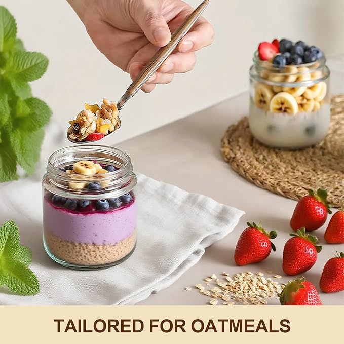 4 Pack 16oz Glass Jars with Bamboo Lids, Overnight Oats Containers with Airtight Lids, Storage Containers Wide Mouth Mason jars for Salad,Yogurt, Sugar, Snacks, Spices
