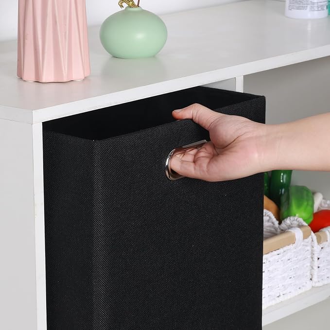 Posprica 3X Thicker Collapsible Storage Bins,13×15x13 Foldable Storage Cube Boxes Fabric Drawer for Closet Shelf Cabinet Bookcase, set of 4 (Pure Black)