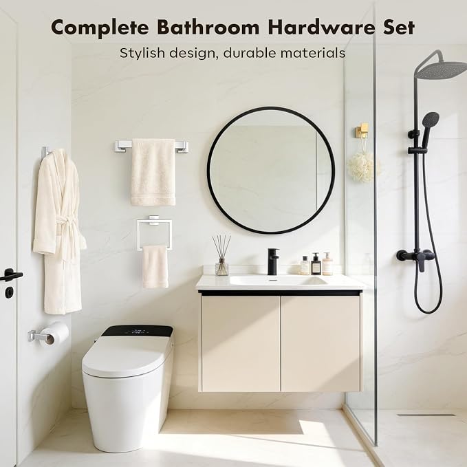 15-Pieces Brushed Nickel Bathroom Accessories Set, 16 Inch Towel Bar Set | Stainless Steel, Towel Ring, Toilet Paper Holder, Robe Hooks, Towel Racks for Bathroom Wall Mounted, Bathroom Hardware Set
