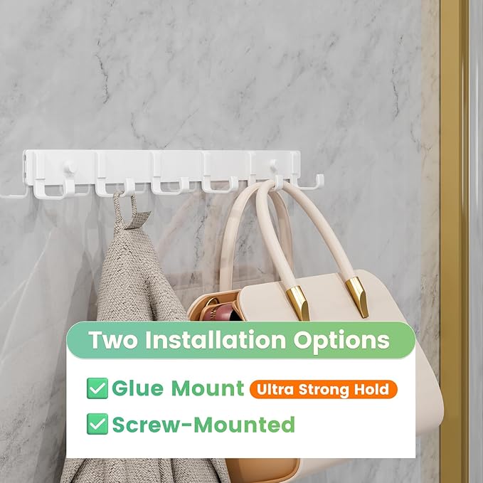 Coat Rack Wall Mount (3 Pack), Heavy Duty Wall Coat Hanger with 6 Coat Hooks for Entryway, Bedroom, Closet, Hanging Hats, Bags, Purses Jacket (White)