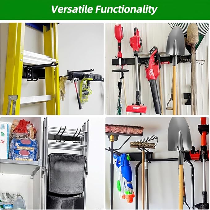 PIYILO 48 in Garage Tool Organizer Wall Mount, Adjustable Tool Storage Rack | Heavy-duty 360 LBS, Double-Layer Hooks, Wear & Tear Resistant, Soft Anti-Scratch Hook Sleeves, For Yard Tools, Shovels, Shed