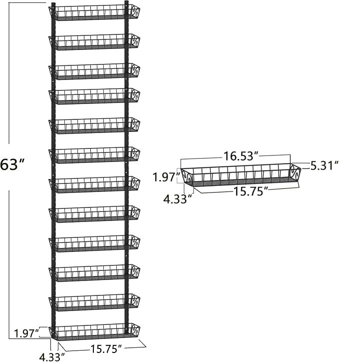 SWOMMOLY Wall Mount Spice Rack Organizer, 12-Tier Adjustable Dual-Use Shelf | Hanging Spice Rack Organizer, Kitchen Pantry Cabinet Storage Holder for Spices, Mason Jars, Bottles & Cans, Black