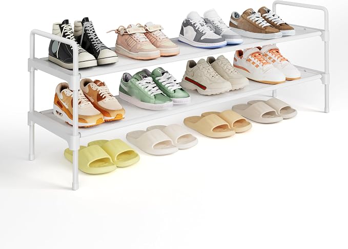 Kitsure Long Shoe Rack for Closet, 36.1" Wide - 2 Tiers, White | Shoe Organizer for Front Door Entrance, Stackable Shoe Shelf, Closet Organizers and Storage