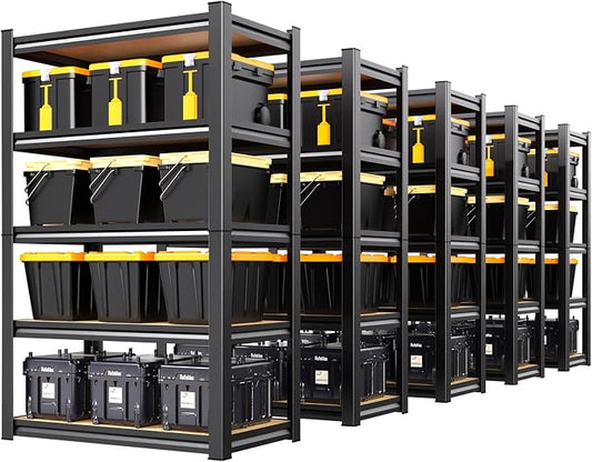5 Pack Garage Shelving Heavy Duty Storage Shelves, Metal Adjustable Shelving Unit, Utility Garage Organizer Shelf for Basement, Pantry, Kitchen, Warehouse, 71.2" Hx31.5 Wx13.8 D, Black