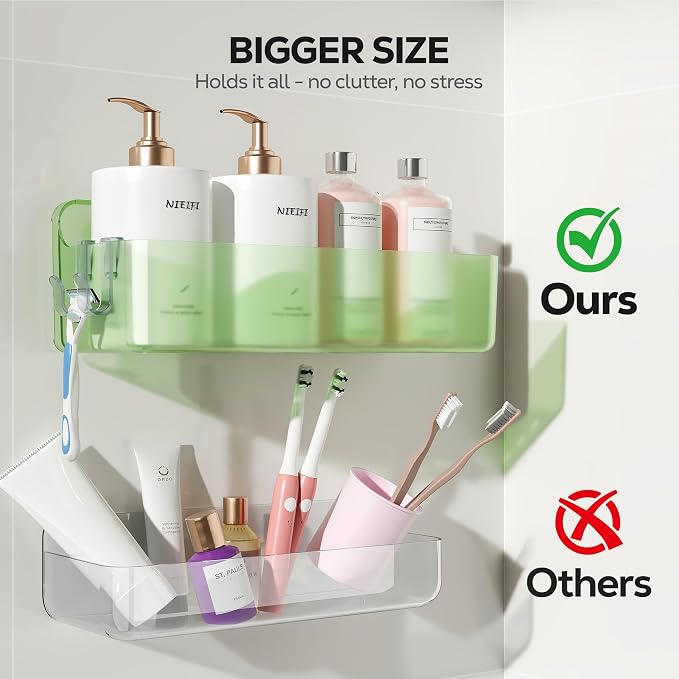 Nieifi Adhesive Shower Shelves, Green, 5 Pieces | Rustproof ABS, Large Capacity, Removable Design, Easy-Clean, No Drilling Shower Organizer for Bathroom Storage & Home Decor
