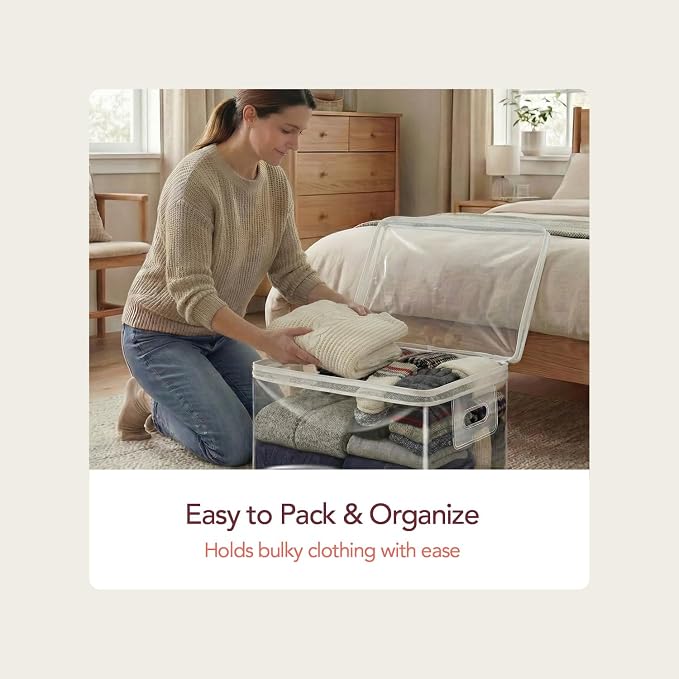 Clear Storage Bags with Zipper, 2 Pack — Comforter Storage Bag, Blanket Storage Bag & Clothes Storage Bag for Under Bed, 20 Gallon Jumbo Transparent Plastic Bag for Bedding, Quilts & Seasonal Storage