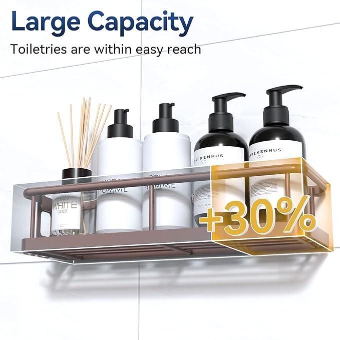 YASONIC Shower Caddy Adhesive, Rustproof Shower Organizer, Large Capacity Shower Shelves for Inside Shower, No Drilling Bathroom Organizers and Storage for Home Decor （2 Pack Bronze）