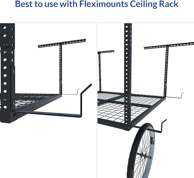 FLEXIMOUNTS 2 Pack Add-On Storage Utility Hooks, Black | Accessory for Garage Ceiling Rack, Max Weight Capacity up to 35 lbs