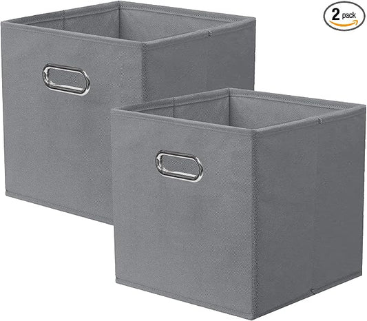 ShellKingdom Storage Bins, Foldable Fabric Storage Cubes with Metal Handle | Cloth Storage Organizer Drawer For Closet And Toys, 11 X 10.5 X 10.5 INCH, 2 Pack (Grey)