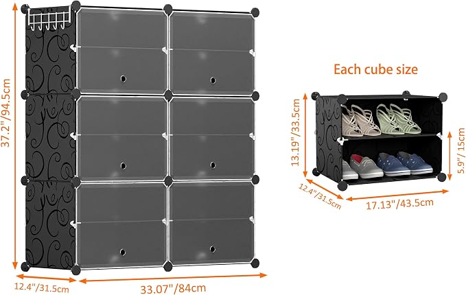 HOMIDEC Shoe Rack Organizer 24 Pair Modular Shoe Storage Cabinet for Closet | PP Plastic, Sturdy Steel Frame, Waterproof, Dustproof, Easy Clean, Shoe Shelves for Closet Garage Hallway Bedroom Entryway