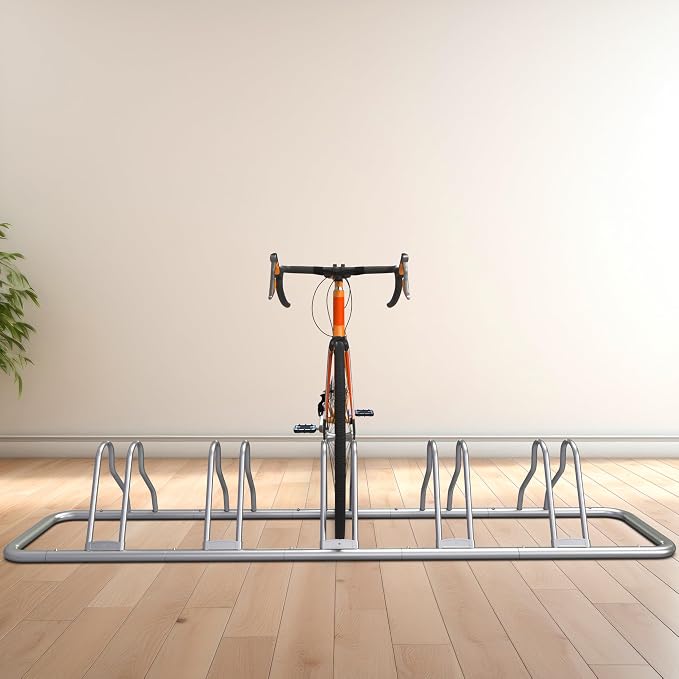 Simple Houseware 5-Bike Adjustable Floor Storage Rack for Garage, Silver | Bicycle Parking Stand Organizer for Road and Kids Bikes