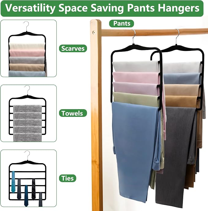 Pants Hangers Space Saving,5P Scarf Hangers for Closet Organizers and Storage,Non Slip Velvet Hanger for Closet Organizer,College Dorm Room Essentials,Heavy Duty Organization and Storage Jean Hangers