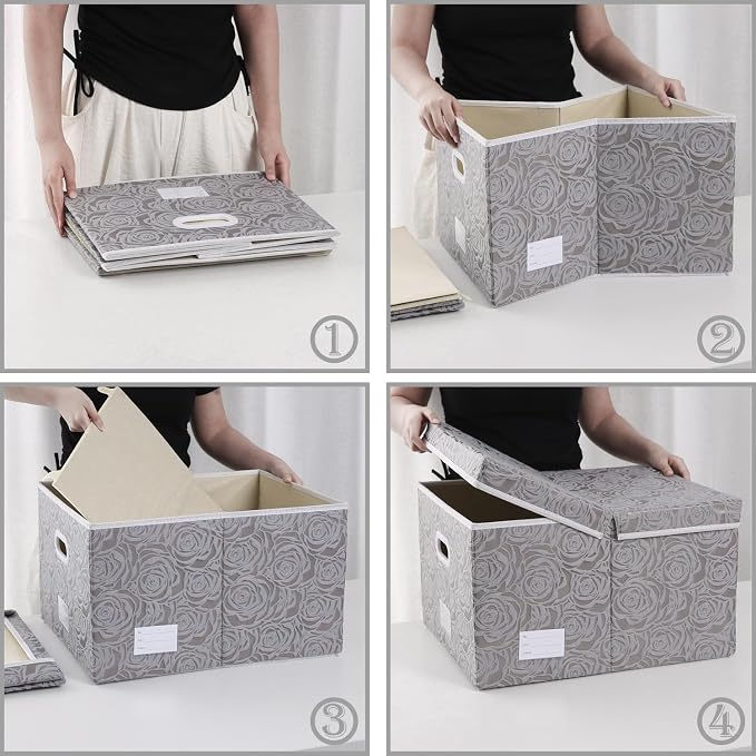 PRANDOM Jumbo Collapsible Storage Cubes with Lids Fabric Decorative Storage Bins Boxes Organizer Baskets with Cover Handles for Bedroom Closet Living Room 23.2x15.7x11.8 Inch 3 Pack